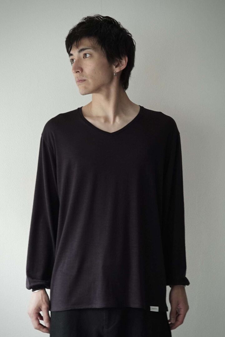 【CAPERTICA】CAP708CS22 Super120s Washable Wool Jersey /Vneck L/S Tee,SHIGOKU-IRO, medium image number 0