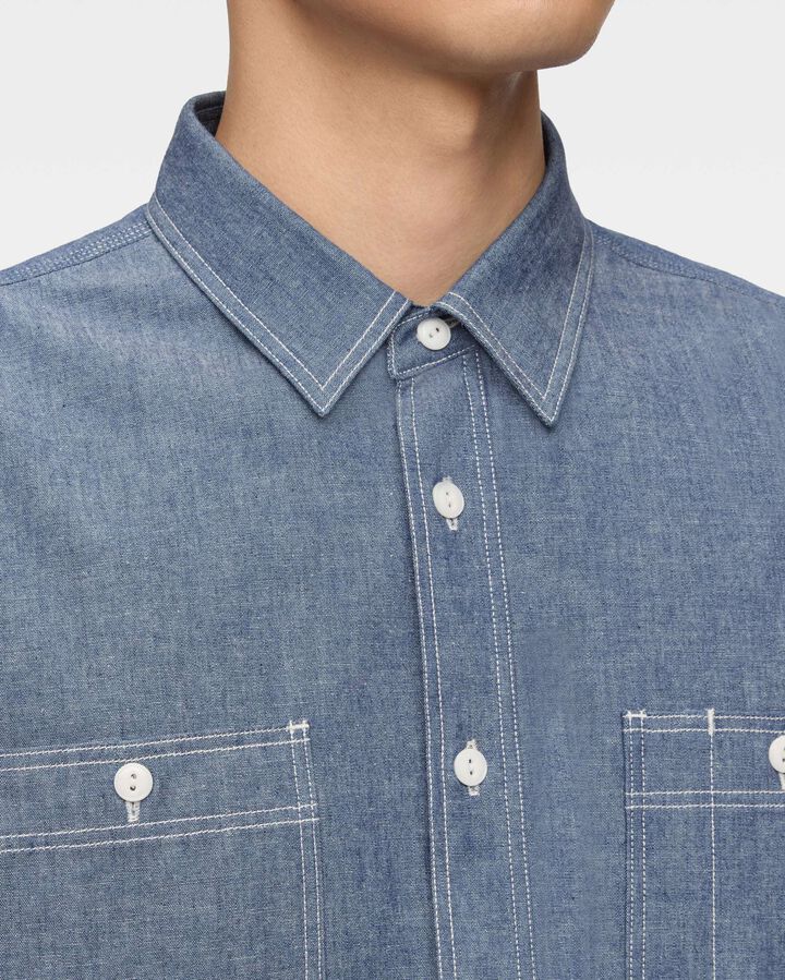 MMLS3000 TRIPLE STITCH L/S CHAMBRAY SHIRT(TWO STRIPES),INDIGO, medium image number 3