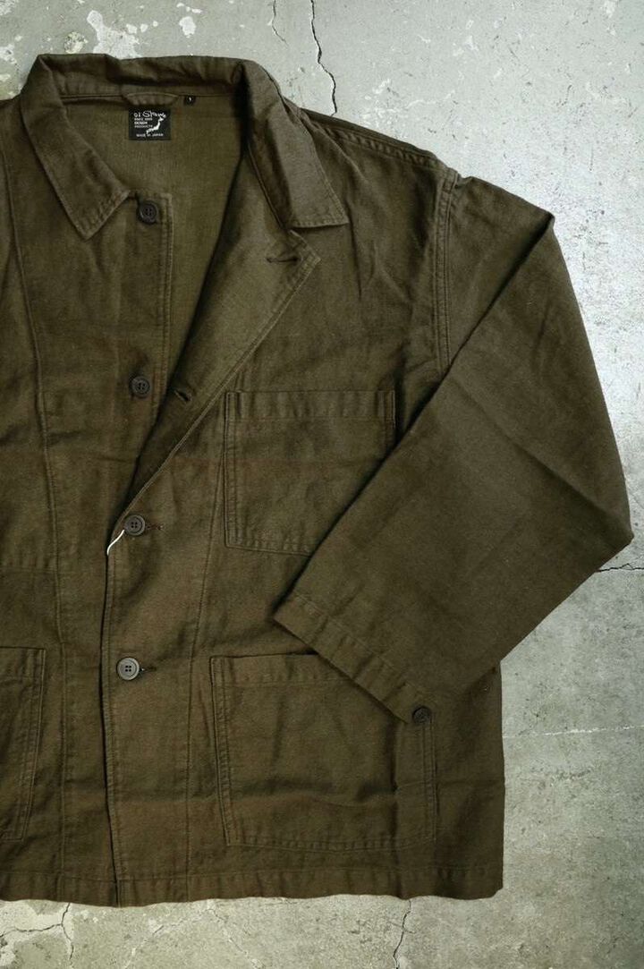 01-6061 COTTON LINEN MOLESKIN RELAX FIT SIMPLE WORK JACKET (52 Coffee Brown),, medium image number 2