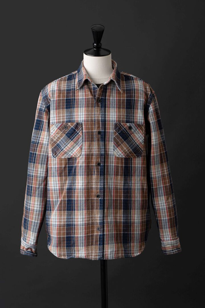 MS001G (BLC) INDIGO CHECK FLANNEL SHIRT,BLUE, medium image number 13