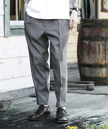 M-19101 / RETRO POLYESTER TWILL / BELTED WIDE TAPERED PANTS,BROWN, small image number 17