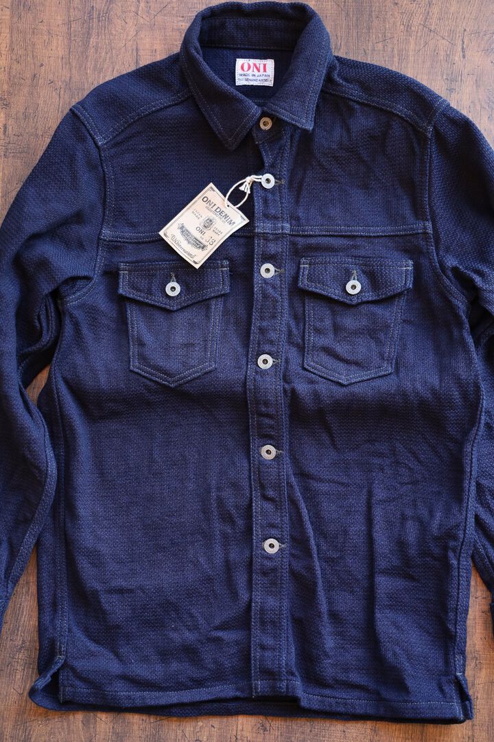 ONI-02100-ID Sashiko-like Indigo x Indigo Dobby Shirt Jacket-38,, medium image number 8