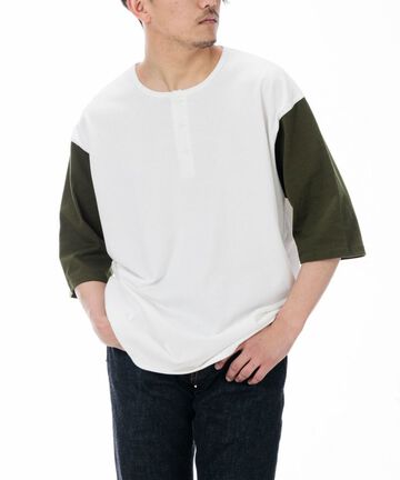 MTS0130M31 HENRY NECK BASEBALL HALF SLEEVE T-SHIRT-WHITE / BURGUNDY-L,WHITE / BURGUNDY, small image number 13