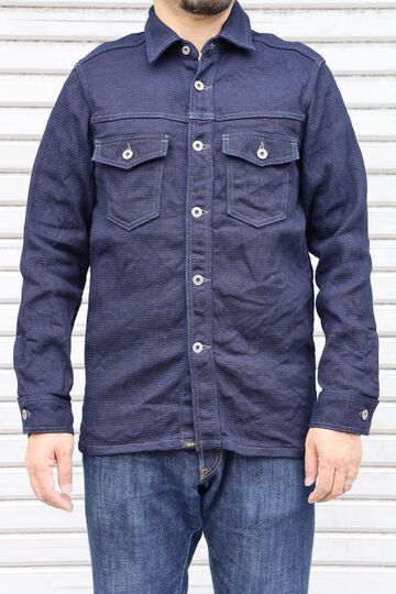ONI-02100-ID Sashiko-like Indigo x Indigo Dobby Shirt Jacket-38,, small image number 0