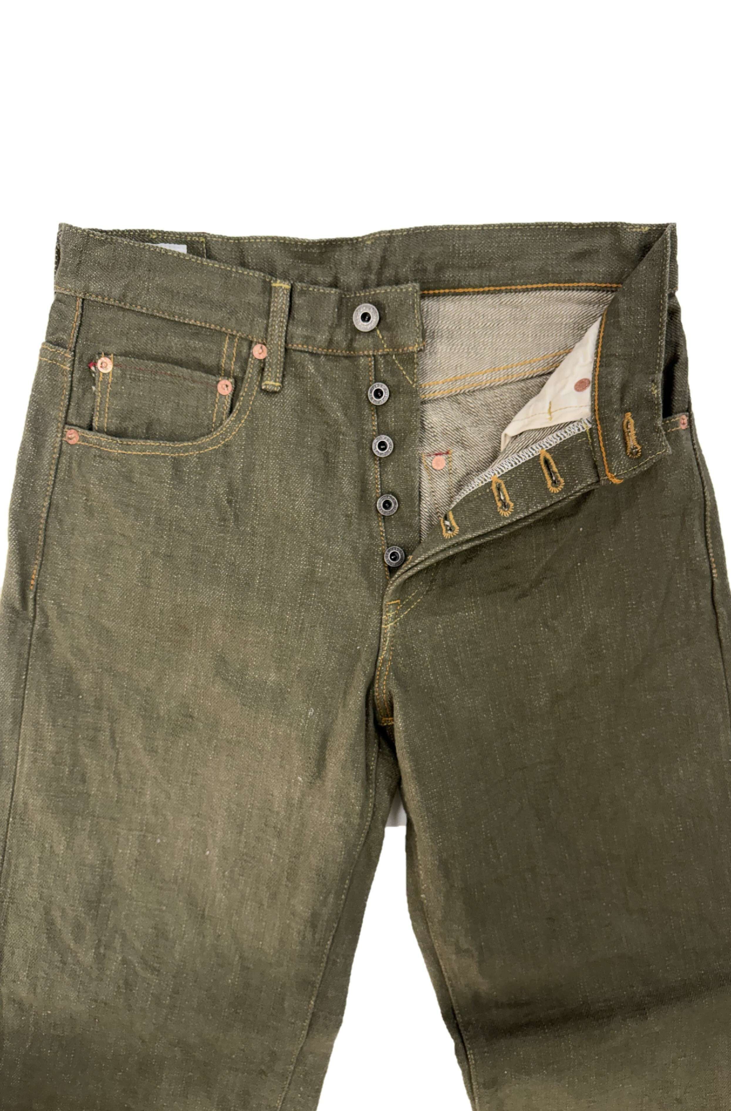 DENIMIO | ONI822-OLD18 18oz Olive Denim Super Wide Tapered