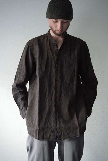 241SH08 Natural Dyed Linen / Granpa Shirts,SUMI, small image number 6