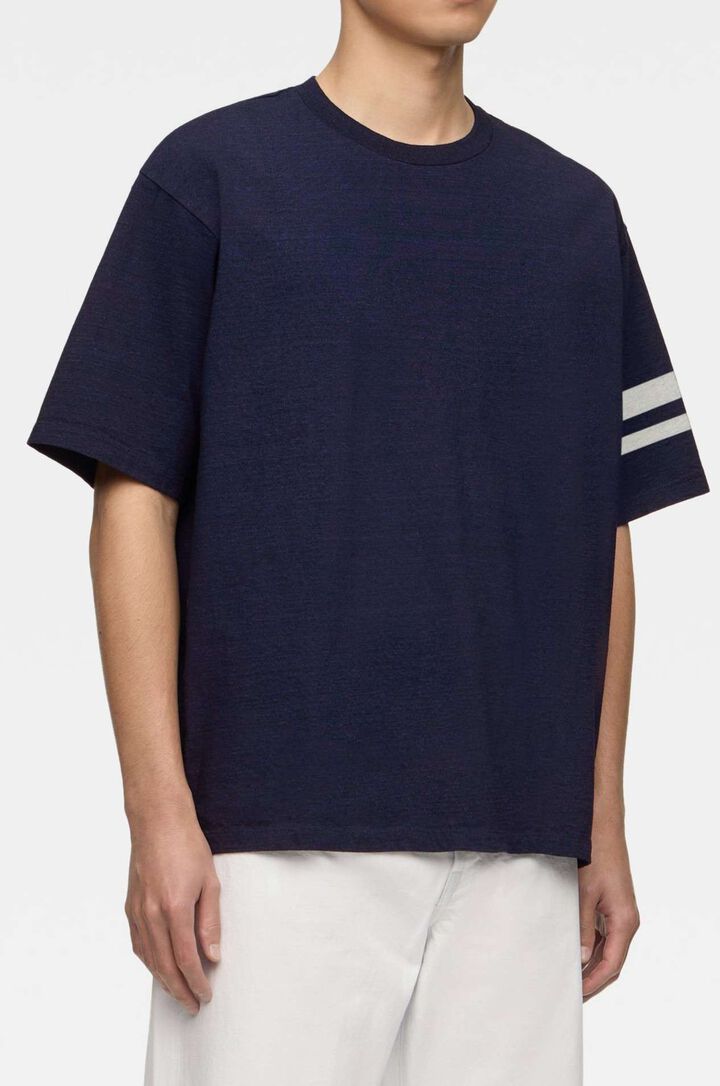 MXTS6002 YARN DYED SHORT SLEEVE T-SHIRT DISCHARGE PRINT,INDIGO, medium image number 1