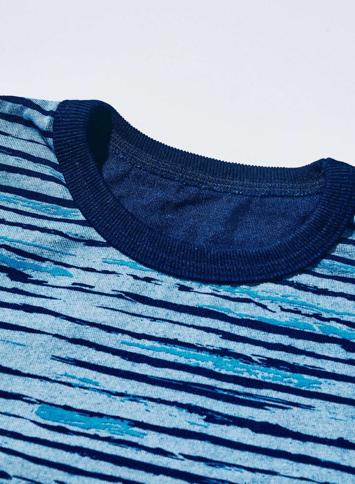 SJIT26-101 Indigo Stripe T-shirt "Crew",INDIGO, medium image number 1