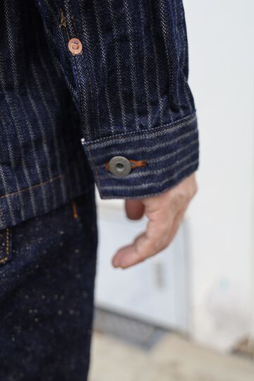 ONI03101-HJS Drop-Needle Stitching Jacquard Striped Denim Coverall-One Wash-44,, small image number 10