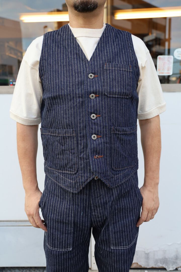 ONI05100-HJS Drop-Needle Stiching Jacguard Stripe Denim Vest