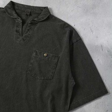 BR-25209【BIG COZUN】COZUN Skipper Neck Half Sleeves Polo T-Shirt【Button Works】,OLIVE, small image number 6