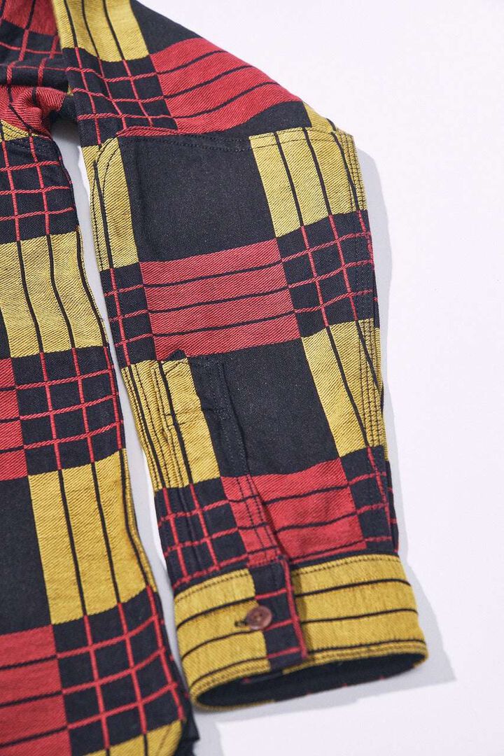 SSS26-NRJ Noragi Work Shirt in Jacquard Check Fabric (RED/BLK),, medium image number 3
