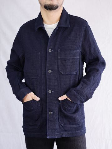 ONI-03100-ID Sashiko-like Indigo x Indigo Dobby Shirt Jacket (One Washed)-40,, small image number 0
