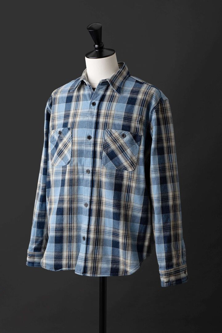 MS001G (BLC) INDIGO CHECK FLANNEL SHIRT,BLUE, medium image number 2