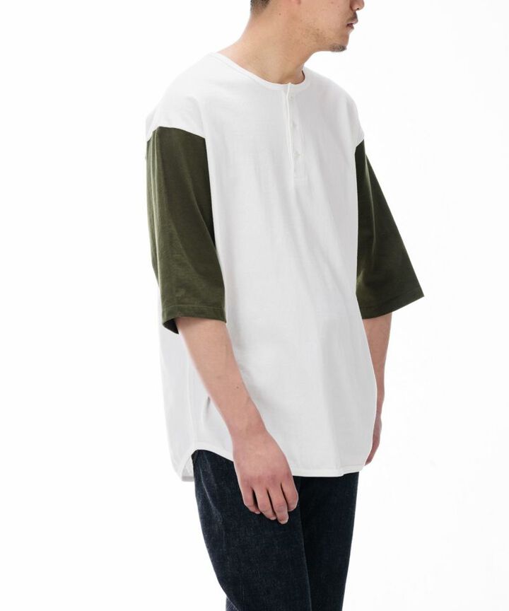 MTS0130M31 HENRY NECK BASEBALL HALF SLEEVE T-SHIRT-WHITE / BURGUNDY-L,WHITE / BURGUNDY, medium image number 14