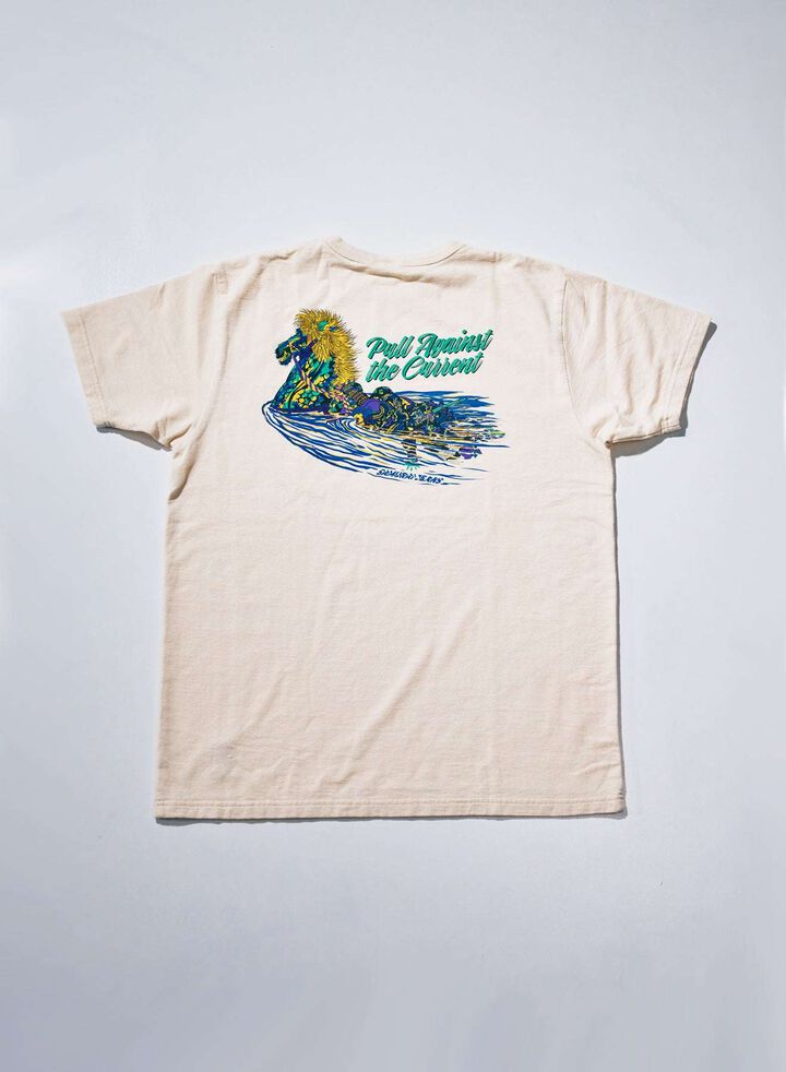 SJST26-106 Aged Cotton Inlay Loopwheel Tee "Pull Against The Current",PURPLE, medium image number 5