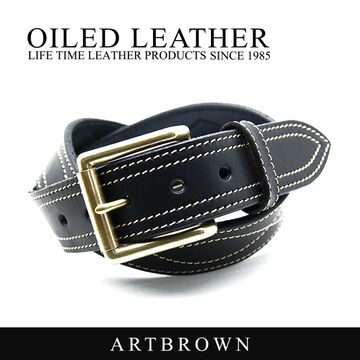 OGB40030AB Tochigi leather leather men's belt 40mm width Western stitch belt,BLACK, small image number 0