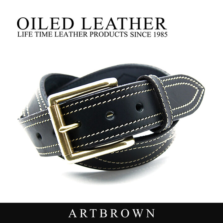 OGB40030AB Tochigi leather leather men's belt 40mm width Western stitch belt,BLACK, medium image number 0