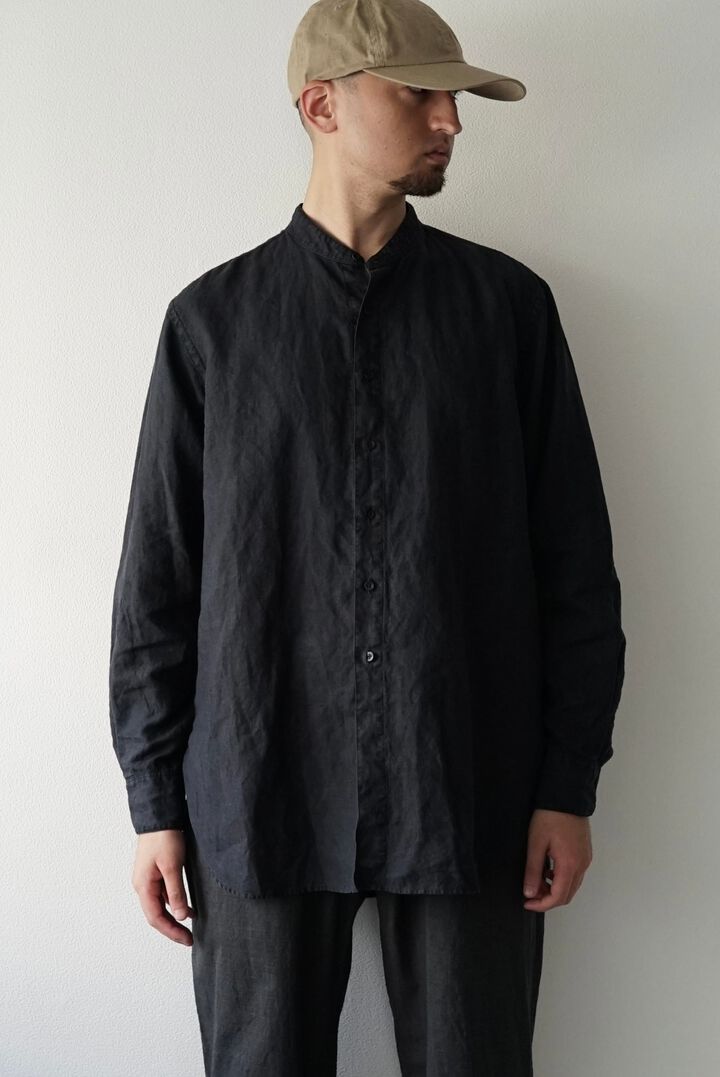 241SH08 ND-Linen Poplin / Granpa Shirts,LOGWOOD BLACK, medium image number 0