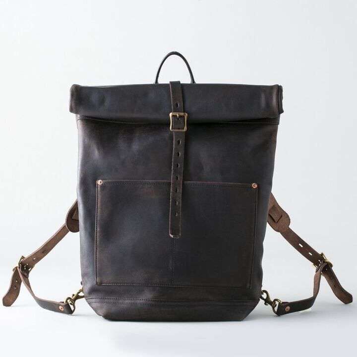 VS-205L LEATHER ROLL TOP Back pack (BLACK),, medium