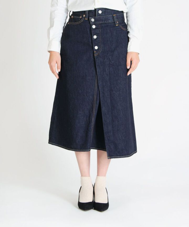 MZSK0103 (SK0103-2) 12oz Going to Battle Label Women's denim winding skirt,, medium image number 1