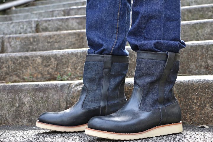 MD-019 Momotaro Jeans Denim Farmer Boots (Black),, medium image number 11