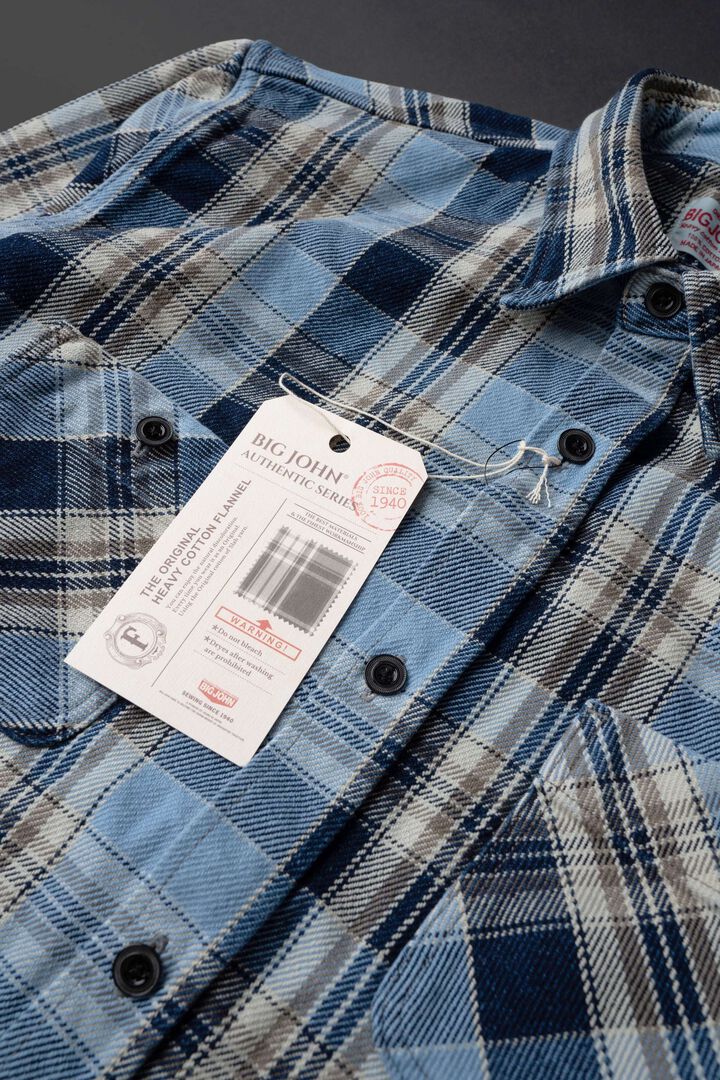 MS001G (BLC) INDIGO CHECK FLANNEL SHIRT,BLUE, medium image number 8