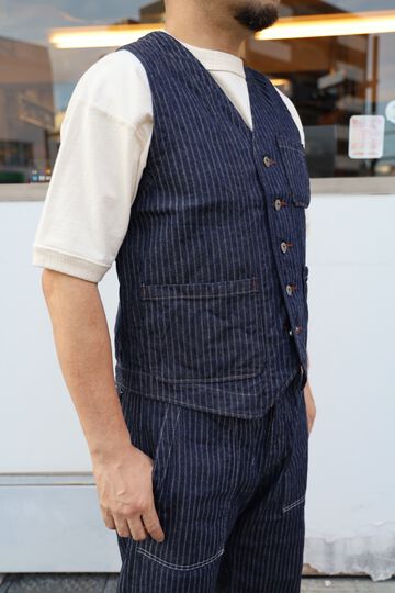 ONI05100-HJS Drop-Needle Stiching Jacguard Stripe Denim Vest-One Wash-44,, small image number 9