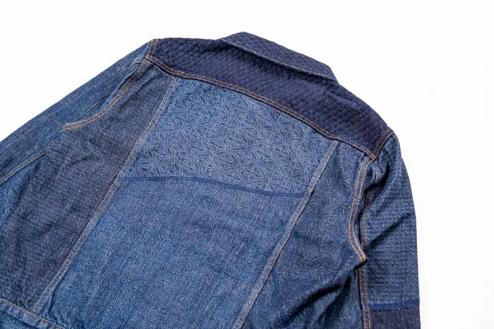 GZ-ENGJ-0609 Embossed Denim Patchwork Jacket,INDIGO, medium image number 11