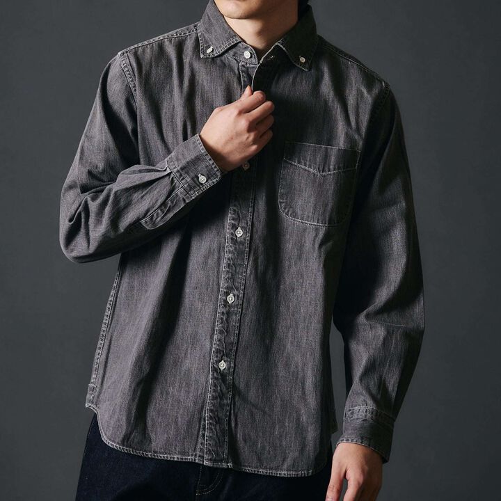 BR-25338 8oz DENIM WIDE SPREAD Collar BD L/S Shirt,BLACK, medium image number 6