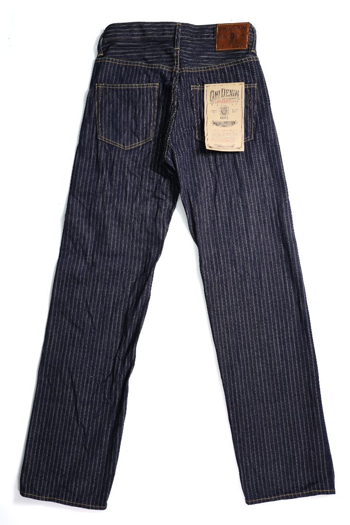 ONI022-HJS Drop-Needle Stitching Jacquard Striped Denim Relax Straght-One Wash-38,, medium image number 8