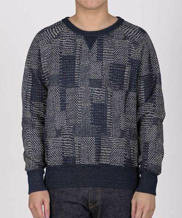JBKN1003 "SASHIKO" like Sweatershirts,INDIGO, small image number 0