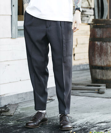 M-19101 / RETRO POLYESTER TWILL / BELTED WIDE TAPERED PANTS,BROWN, small image number 18