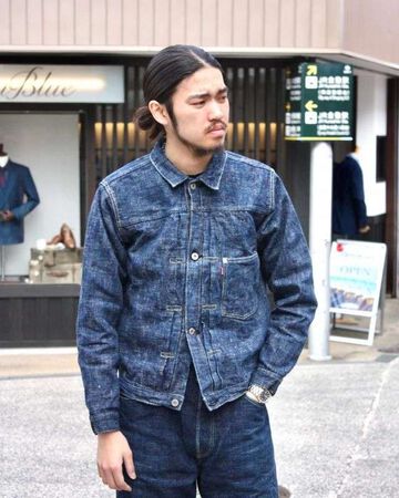 GZ-SKGJ1ST-GRN 15oz Skein (Kase) Dyed JEAN JACKET -WWII 1ST- (GREEN INDIGO),, small image number 8