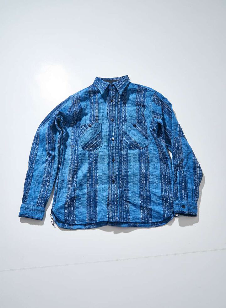 SKN24-01 Indigo Kase Dyeing "Amegasuri" Shirt Flannel Shirt,, medium
