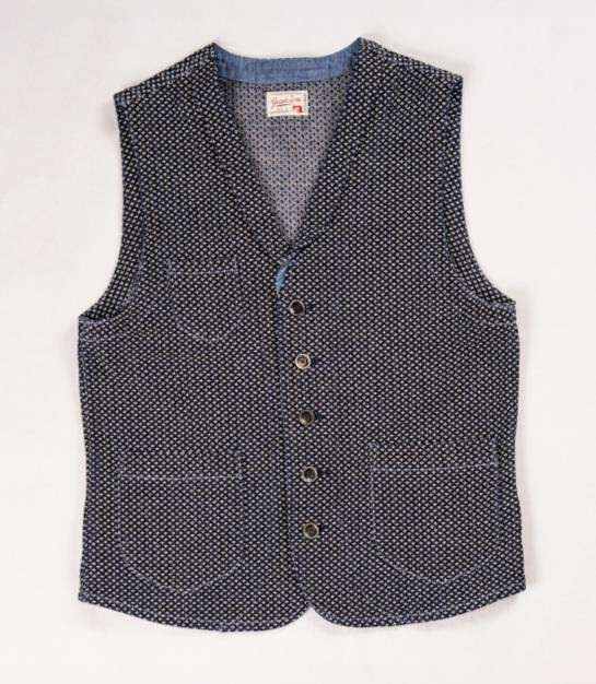 DENIMIO | GZ-SLVT-CRS Shawl Collar Vest (Cross Sashiko)