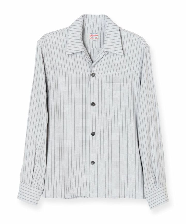 05-267 Stripe open collar shirt,BLK, medium image number 1