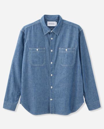 MMLS1001 TRIPLE STITCH L/S CHAMBRAY SHIRT,INDIGO, small image number 0