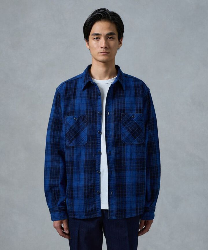 MXLS1001 ORIGINAL ID TWILL CHECK SHIRT,FADE INDIGO, medium image number 3
