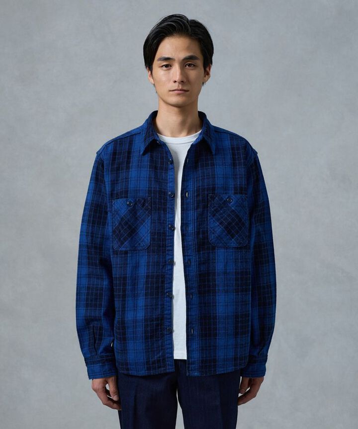 MXLS1001 ORIGINAL ID TWILL CHECK SHIRT,FADE INDIGO, medium image number 2