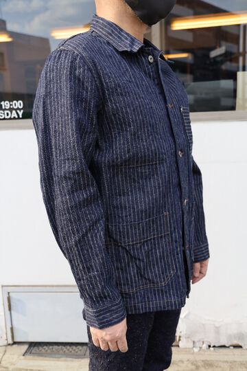 ONI03101-HJS Drop-Needle Stitching Jacquard Striped Denim Coverall-One Wash-44,, small image number 8