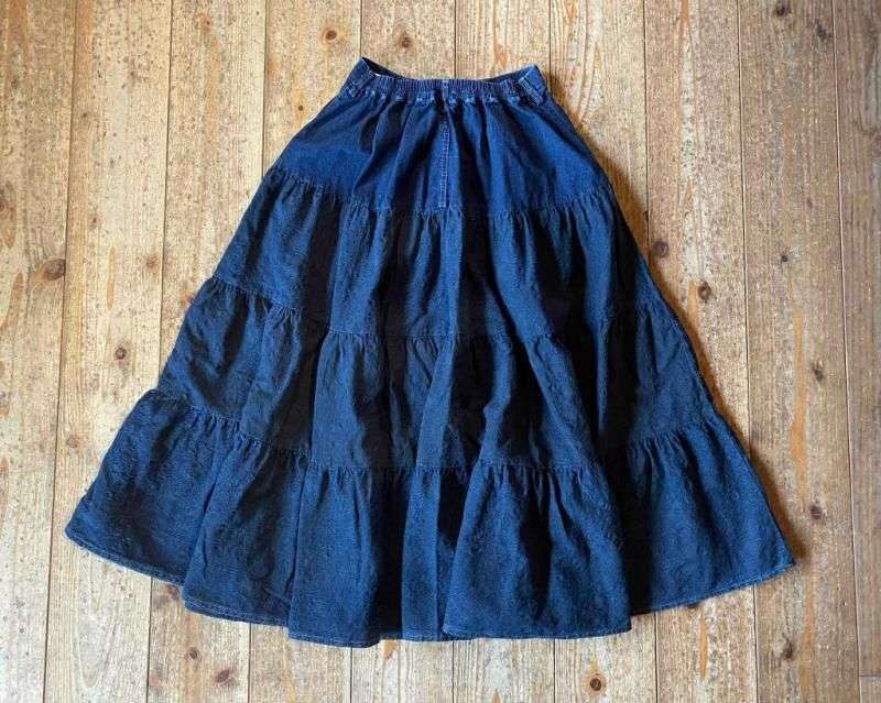 upperhights THE LAZY SKIRT ダークブルー DENIMIO | La-TESK-0212 Tiered Skirt (Paisley)