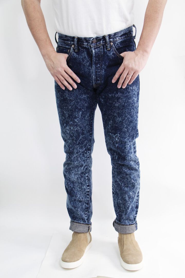 N1105AWHT 16.5oz Natural Indigo Acid Wash High Rise Tapered Jeans-One Washed-36,, medium image number 0