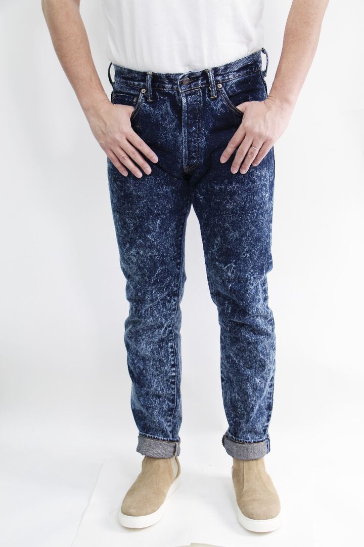 N1105AWHT 16.5oz Natural Indigo Acid Wash High Rise Tapered Jeans,, medium