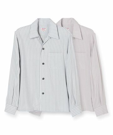 05-267 Stripe open collar shirt,BLK, small image number 2