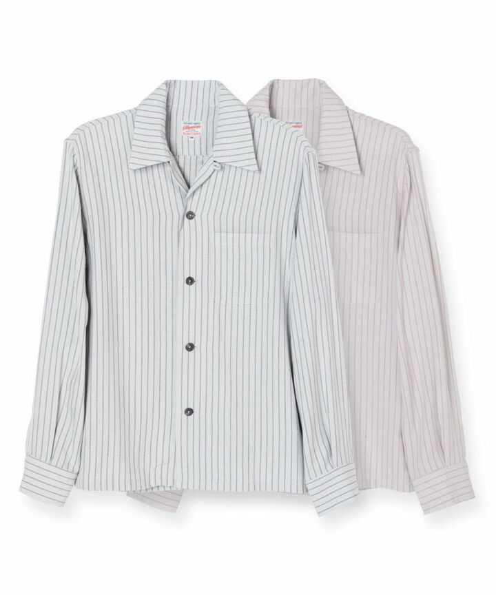 05-267 Stripe open collar shirt,BLK, medium image number 2