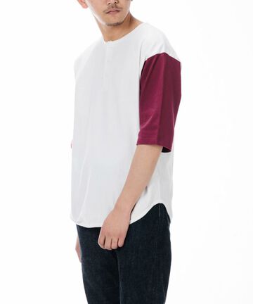MTS0130M31 HENRY NECK BASEBALL HALF SLEEVE T-SHIRT-WHITE / BURGUNDY-L,WHITE / BURGUNDY, small image number 6