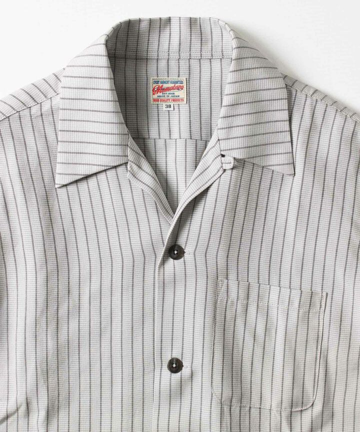 05-267 Stripe open collar shirt,BLK, medium image number 8