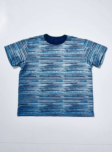 SJIT26-101 Indigo Stripe T-shirt "Crew",INDIGO, small image number 0