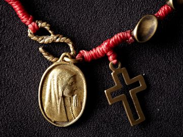 1AO-122 Waxed Cord Maria Bracelet With Brass Cross,, small image number 0